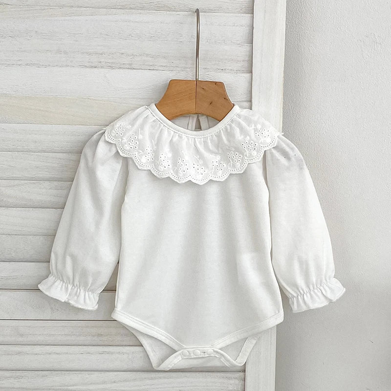 Baby Cotton Romper - Floral Collar Long Sleeve Bodysuit