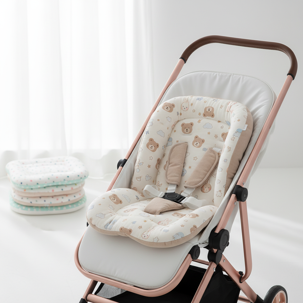 Ultra-soft baby stroller seat cushion with cute patterns inside a modern stroller