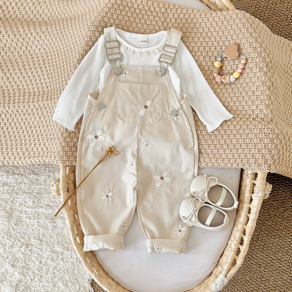 Baby Summer Romper | Floral Embroidery & Suspenders | Unisex 6M-3Y