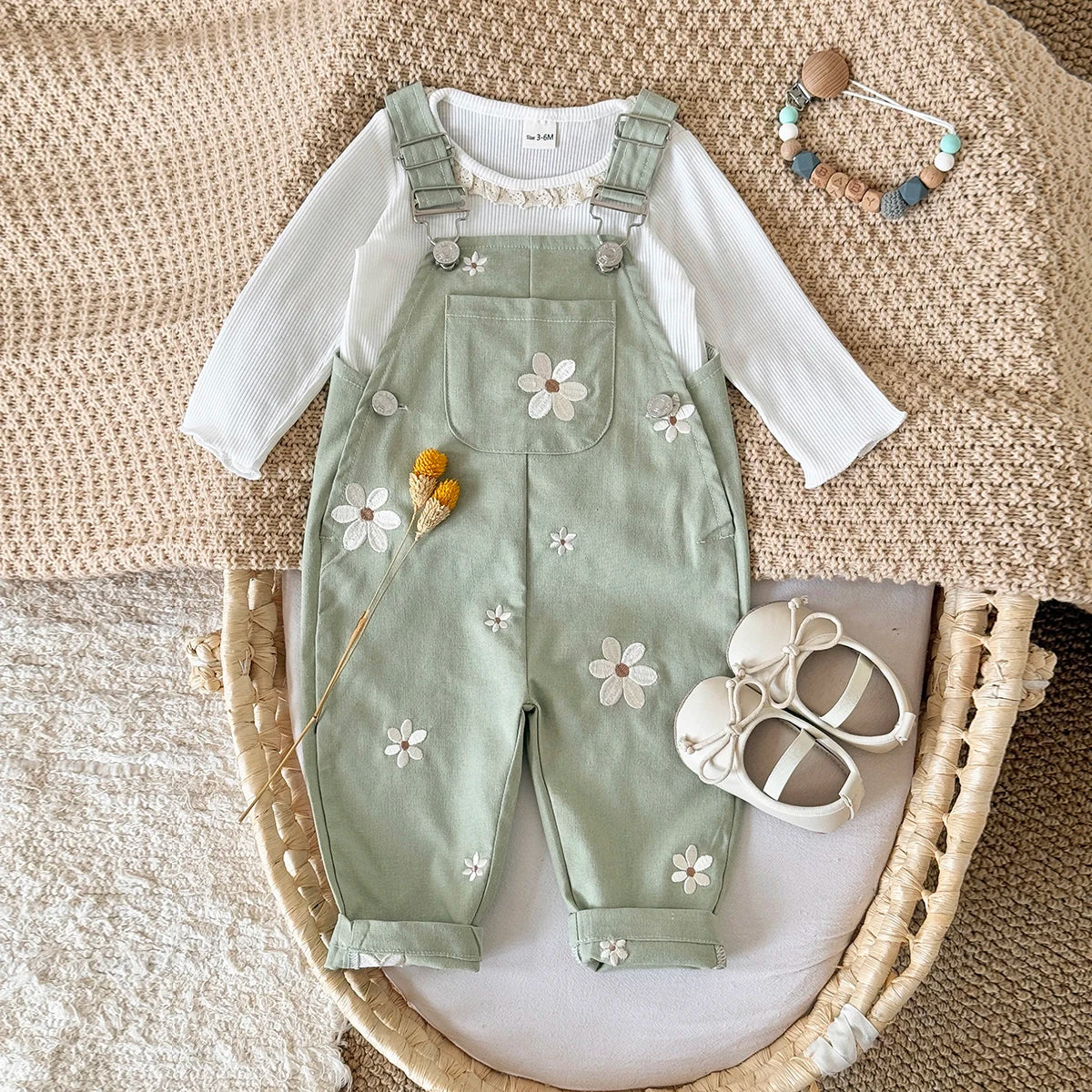 Baby Summer Romper | Floral Embroidery & Suspenders | Unisex 6M-3Y