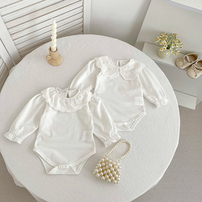 Baby Cotton Romper - Floral Collar Long Sleeve Bodysuit