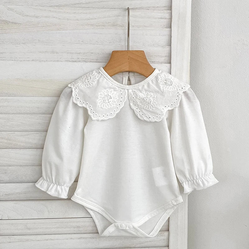 Baby Cotton Romper - Floral Collar Long Sleeve Bodysuit