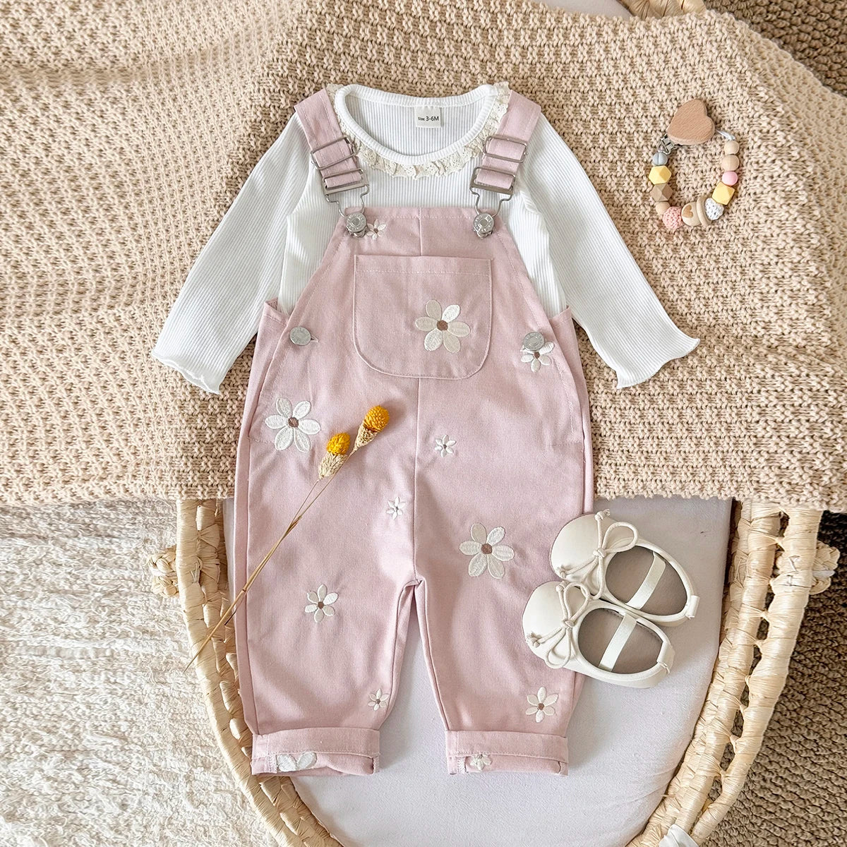 Baby Summer Romper | Floral Embroidery & Suspenders | Unisex 6M-3Y