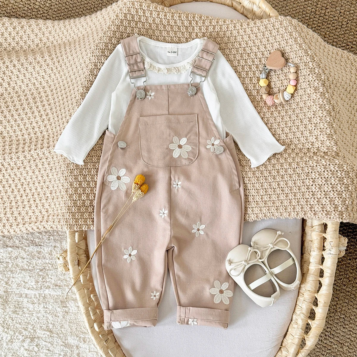 Baby Summer Romper | Floral Embroidery & Suspenders | Unisex 6M-3Y