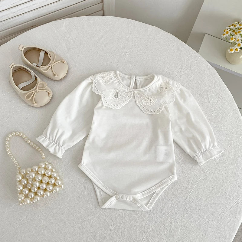 Baby Cotton Romper - Floral Collar Long Sleeve Bodysuit
