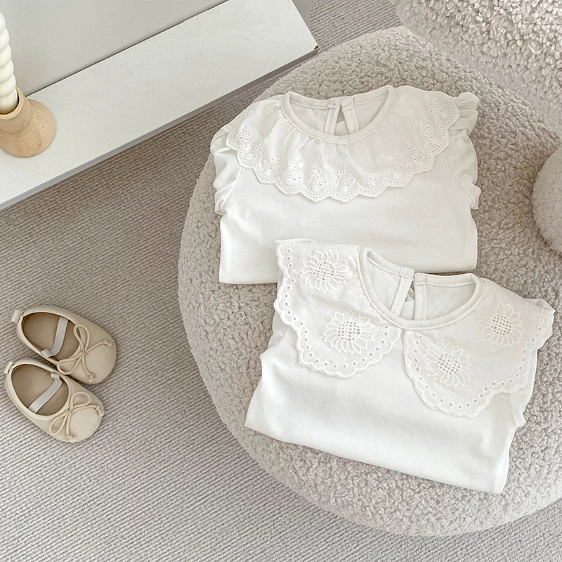 Baby Cotton Romper - Floral Collar Long Sleeve Bodysuit