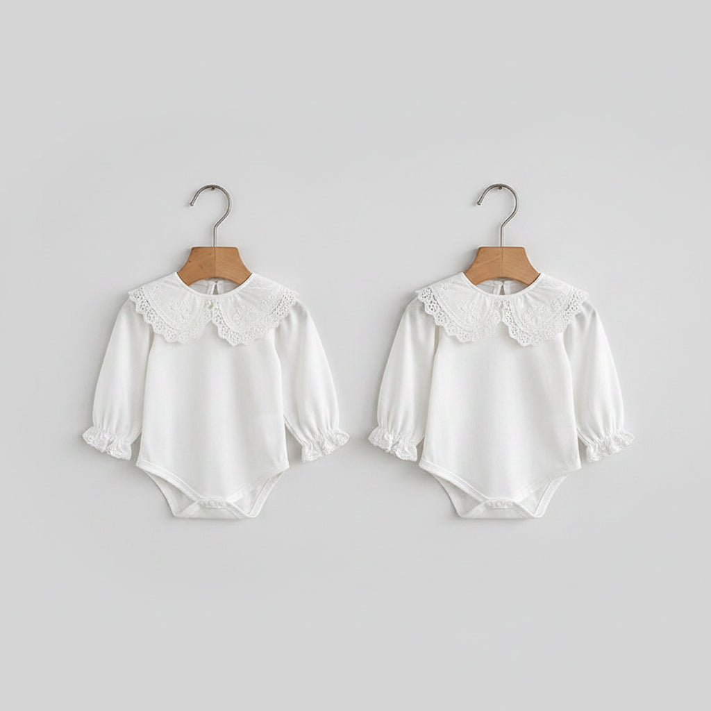 Baby Cotton Romper - Floral Collar Long Sleeve Bodysuit