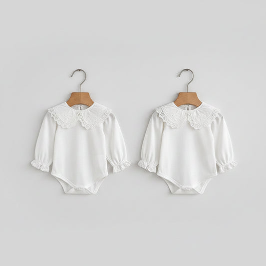 Baby Cotton Romper - Floral Collar Long Sleeve Bodysuit