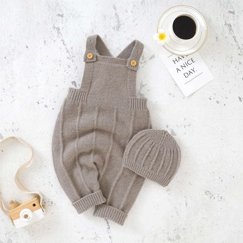Baby Unisex Knit Romper & Hat Set – Sleeveless, 0-18M