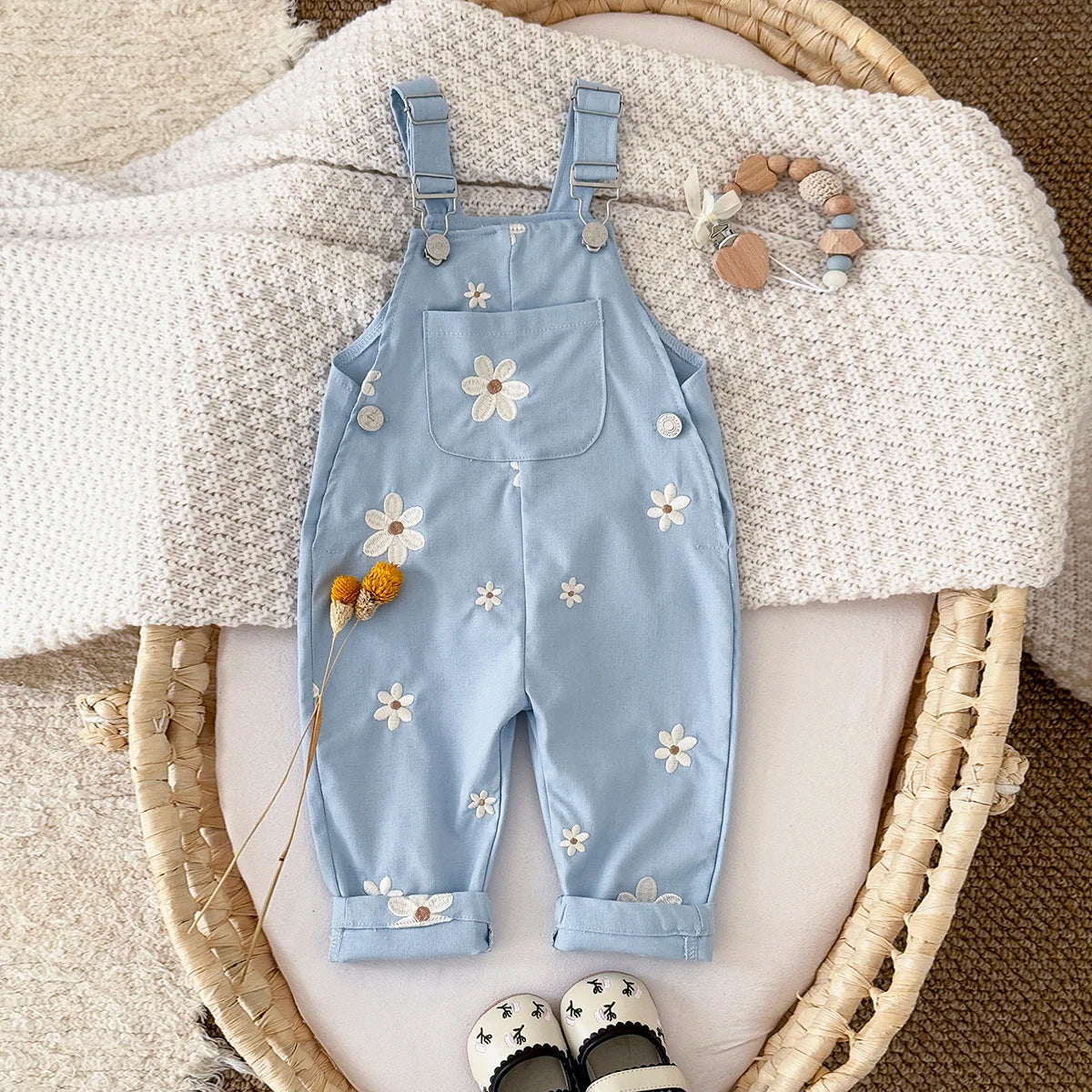 Baby Summer Romper | Floral Embroidery & Suspenders | Unisex 6M-3Y