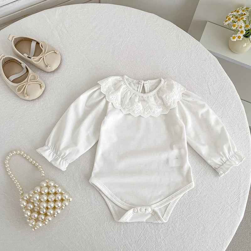 Baby Cotton Romper - Floral Collar Long Sleeve Bodysuit