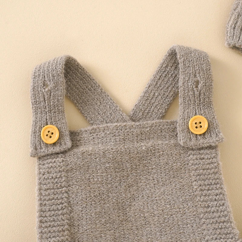 Baby Unisex Knit Romper & Hat Set – Sleeveless, 0-18M
