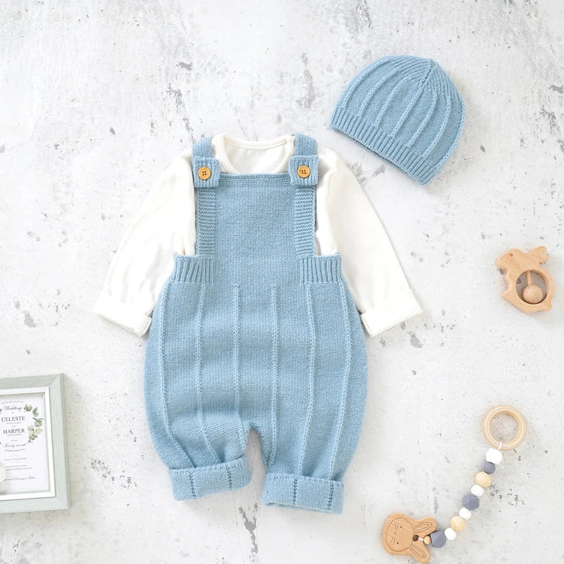 Baby Unisex Knit Romper & Hat Set – Sleeveless, 0-18M