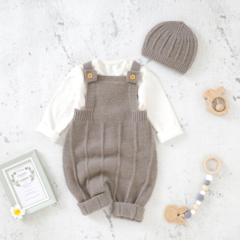Baby Unisex Knit Romper & Hat Set – Sleeveless, 0-18M