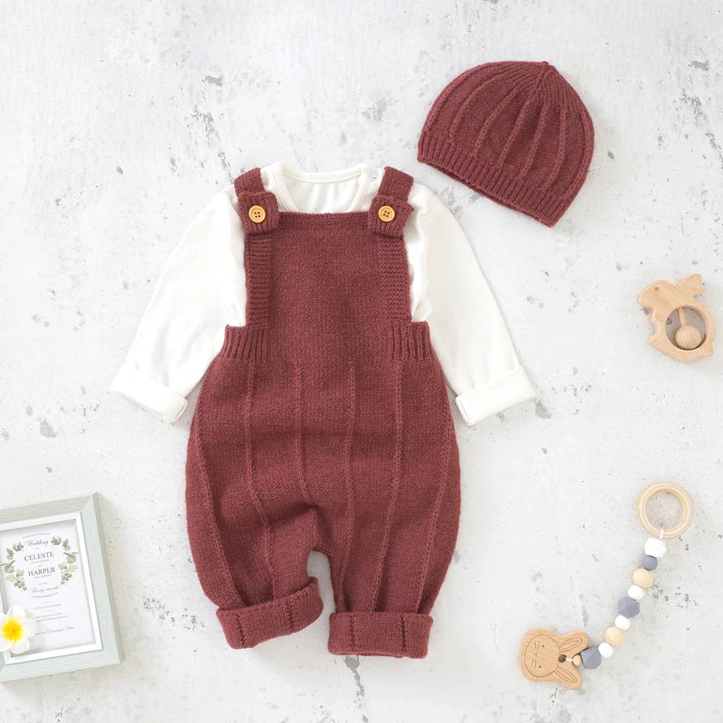 Baby Unisex Knit Romper & Hat Set – Sleeveless, 0-18M